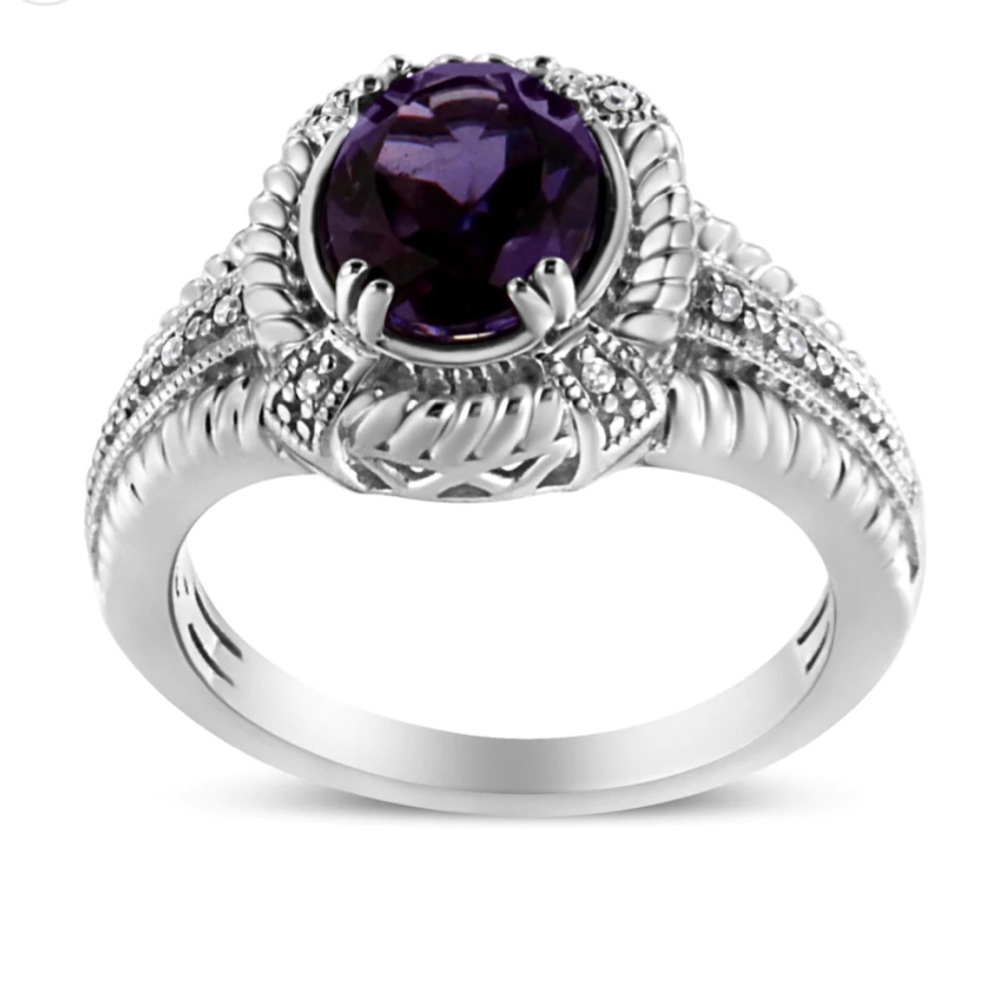 Haus of Brilliance .925 Sterling Silver Amethyst and Diamond Accent Ring Size 8